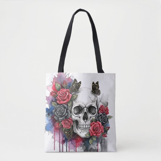Light the Legacy – Gothic Skull & Rose Tote Bag トートバッグ (正面)