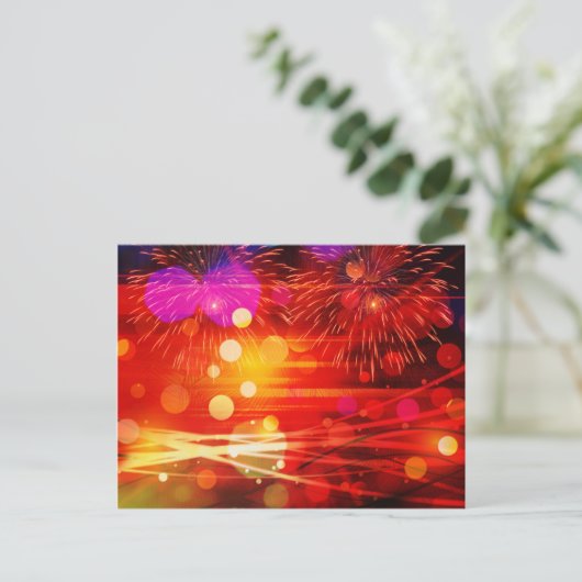 Light Up the Sky Light Rays and Fireworks ポストカード (スタンド正面)
