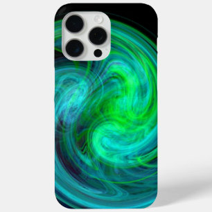 LIGHT VORTEX、抽象芸術ブルーグリーンフラクタル波 iPhone 15 PRO MAXケース