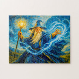 Light-wielding mage in fantasy oil art ジグソーパズル