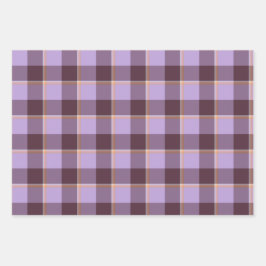 Light Wisteria and Livid Brown Plaid Purple ラッピングペーパーシート
