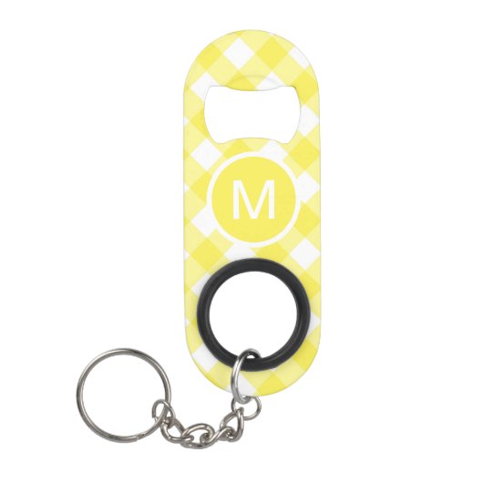 Light Yellow Classic Gingham Pattern Monogram キーホルダー栓抜き (正面)