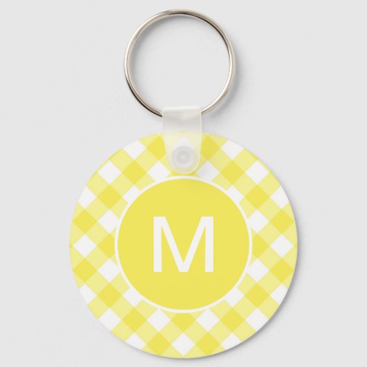 Light Yellow Classic Gingham Pattern Monogram キーホルダー (正面)