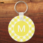 Light Yellow Classic Gingham Pattern Monogram キーホルダー (正面)