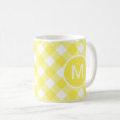 Light Yellow Classic Gingham Pattern Monogram コーヒーマグカップ (正面右)
