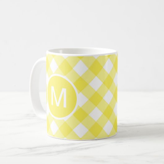 Light Yellow Classic Gingham Pattern Monogram コーヒーマグカップ (正面左)