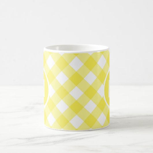 Light Yellow Classic Gingham Pattern Monogram コーヒーマグカップ (中央)