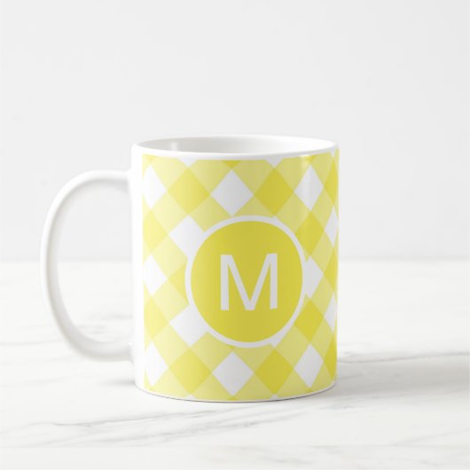 Light Yellow Classic Gingham Pattern Monogram コーヒーマグカップ (左)