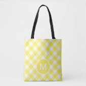 Light Yellow Classic Gingham Pattern Monogram トートバッグ (正面)