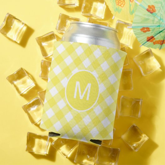 Light Yellow Classic Gingham Pattern Monogram 缶クーラー (インサイチュ 夏)