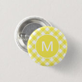 Light Yellow Classic Gingham Pattern Monogram 缶バッジ (正面&裏面)