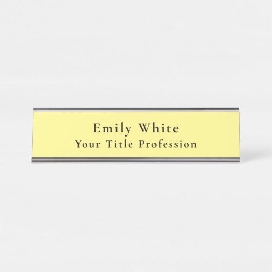 Light Yellow Plain Elegant Professional Modern デスクネームプレート (正面)