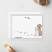 Lightdoodle Labradoodle Dogsモノ縁どグラム   ノートカード (正面/裏面インサイチュ)