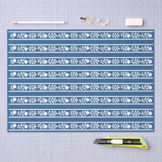 Lighter Blue Bone Inlay Floral Border Decoupage 薄葉紙 (クラフト)