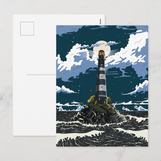 Lighthouse At Night シーズンポストカード (正面/裏面)