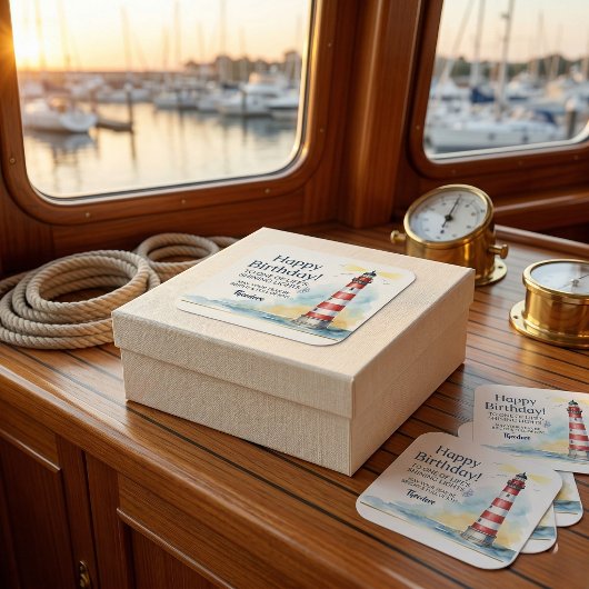 Lighthouse Birthday Shining Light スクエアシール