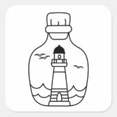 Lighthouse, Black and White Nautical Design 3x3 スクエアシール (正面)