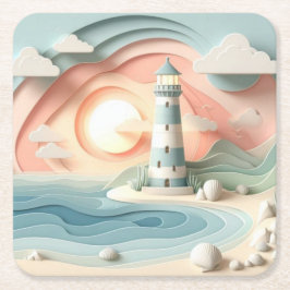 Lighthouse By The Sea スクエアペーパーコースター