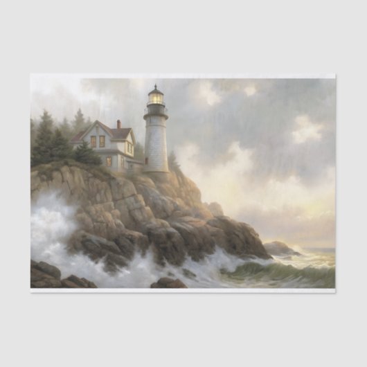 Lighthouse Cottage on Cliff Decoupage 薄葉紙 (正面)