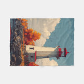Lighthouse in Autumn Fall フリースブランケット (正面(横))