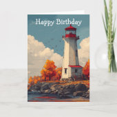 Lighthouse in Autumn Fall Birthday Card カード (正面)