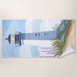 Lighthouse in Bloom | Coastal Watercolor Floral ビーチタオル