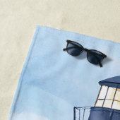 Lighthouse in Bloom | Coastal Watercolor Floral ビーチタオル (インサイチュ)
