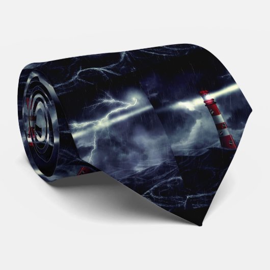 Lighthouse in the stormy sea digital illustration ネクタイ (ロール)