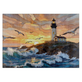 Lighthouse Ocean Sunset Cutting Board Coastal Art カッティングボード