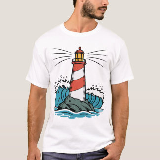 Lighthouse Ocean Waves Design – Nautical Coastal  Tシャツ