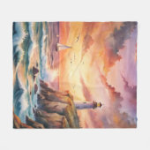 Lighthouse on a Cliff フリースブランケット (正面(横))