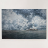 Lighthouse on island storm clouds fine art ジグソーパズル (横)