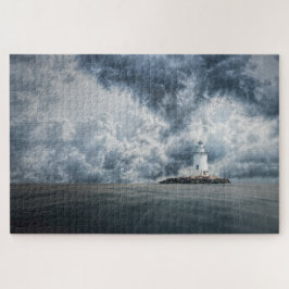 Lighthouse on island storm clouds fine art ジグソーパズル