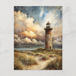 Lighthouse Seashore Coastal Watercolor Painting ポストカード