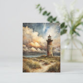 Lighthouse Seashore Coastal Watercolor Painting ポストカード (スタンド正面)