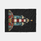 Lighthouse Seaside Christmas Tree Xmas Long Sleeve フリースブランケット (正面(横))