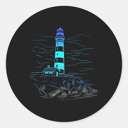 Lighthouse Seaside House Sailing Sea Beach Life Bo ラウンドシール (正面)