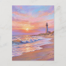 Lighthouse Shore Sunset - Pastel Painting Style ポストカード