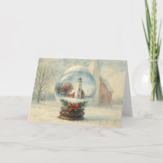 Lighthouse Snow Globe Christmas Holiday Card カード