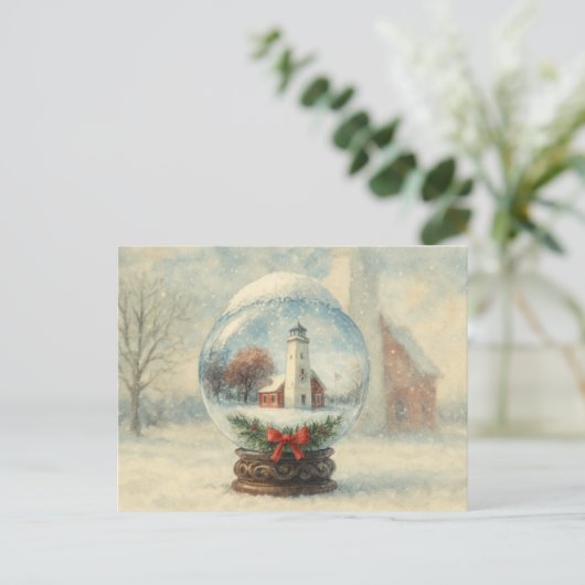 Lighthouse Snowglobe Christmas winter postcard ポストカード (スタンド正面)