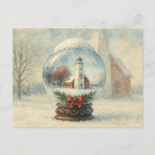 Lighthouse Snowglobe Christmas winter postcard ポストカード (正面)