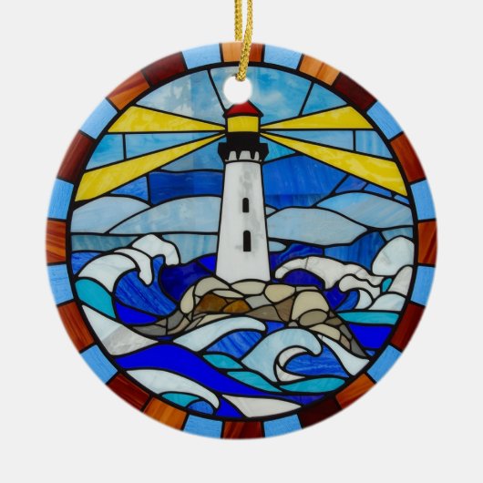 Lighthouse Stained Glass Design セラミックオーナメント (正面)