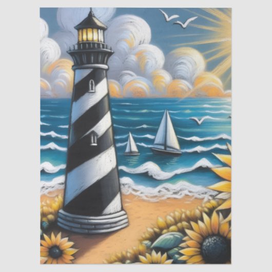 Lighthouse Sunflowers Nautical Decoupage  薄葉紙 (正面)
