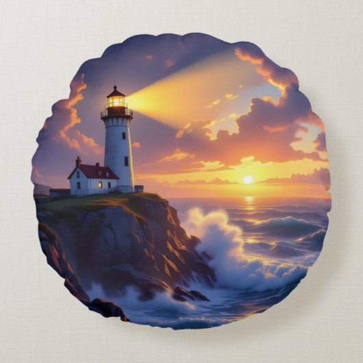 Lighthouse Sunset Pillow ラウンドクッション (正面)