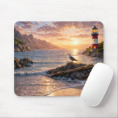 Lighthouse Sunset Seagull Beach Mouse Pad マウスパッド (マウス)