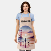 Lighthouse Sunset Walk Coastal Scene エプロン (着用した状態)