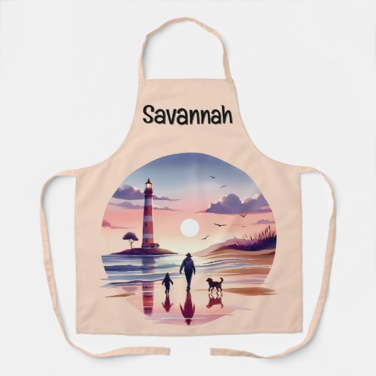 Lighthouse Sunset Walk Coastal Scene エプロン (正面)