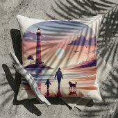 Lighthouse Sunset Walk Coastal Scene クッション
