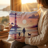 Lighthouse Sunset Walk Coastal Scene クッション