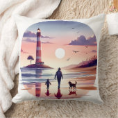 Lighthouse Sunset Walk Coastal Scene クッション (ブランケット)